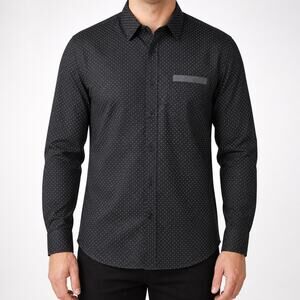 Silver Stone Shirt Mens Medium Dot Print Long Sleeve Button Up Modern Casual